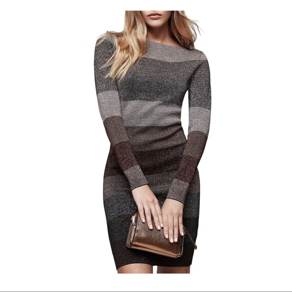 Reiss Striped Ashlym Lurex Dress, Metallic Size 6